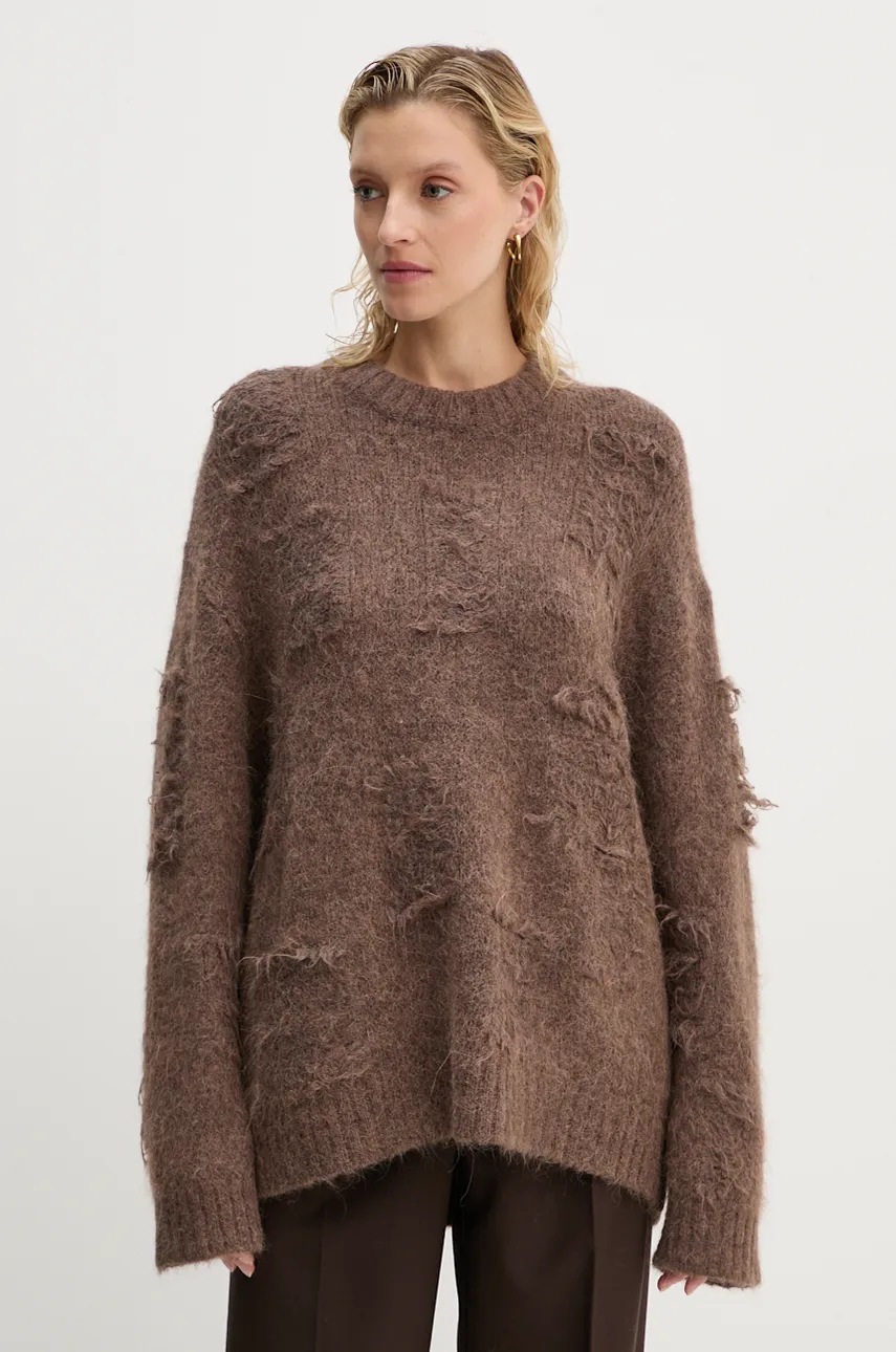 MUNTHE pulover de lana TACCU femei, culoarea maro, 243160724373