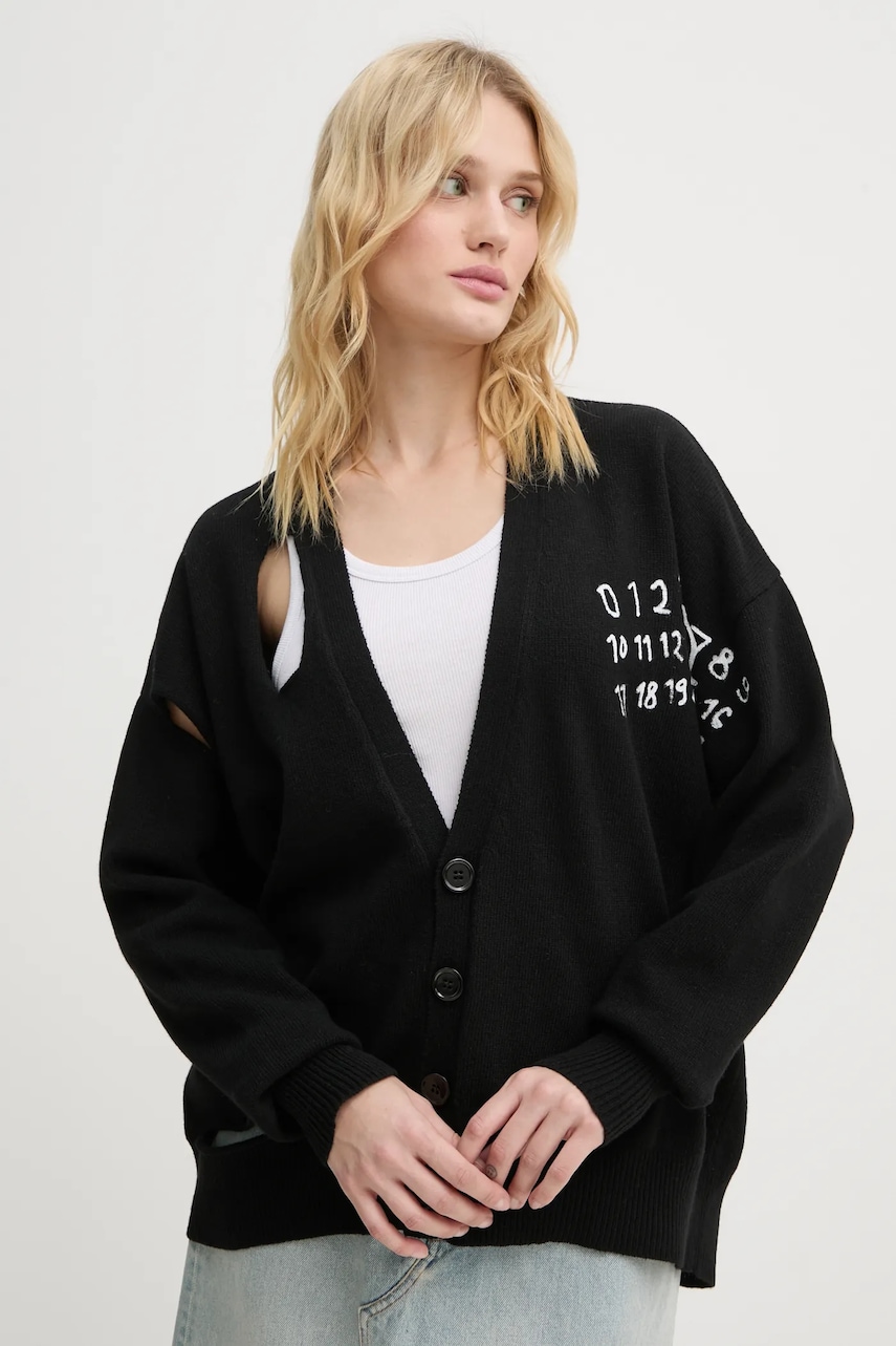 MM6 Maison Margiela cardigan din lână culoarea negru, S62HP0022.M13071 MM6 Maison Margiela cardigan din lână culoarea negru, S62HP0022.M13071
