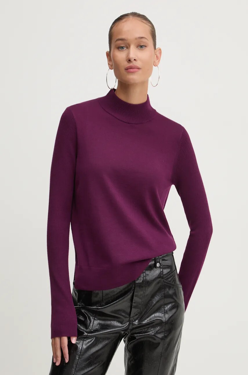 HUGO pulover de lana femei, culoarea violet, light, cu turtleneck, 50500811
