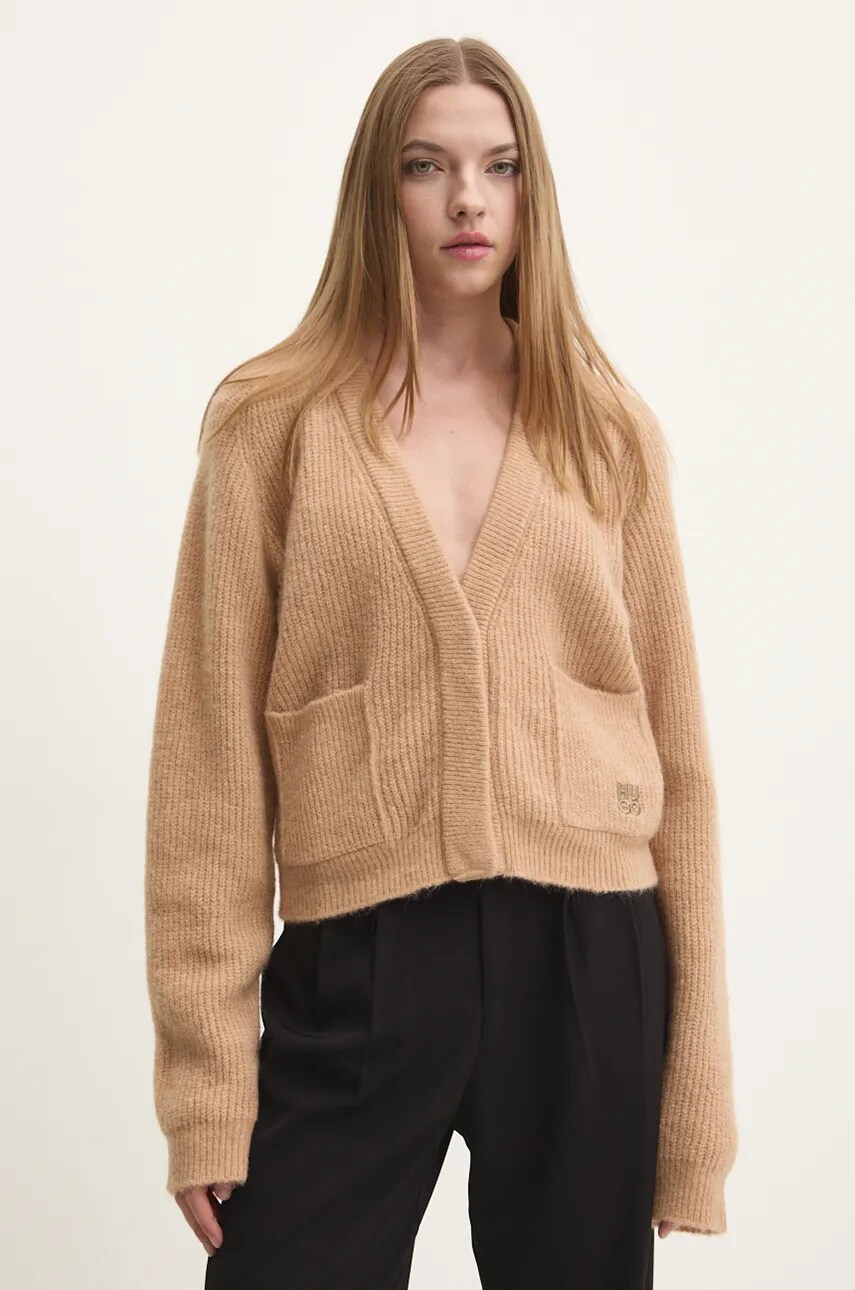 HUGO cardigan din amestec de lana culoarea maro, 50522551