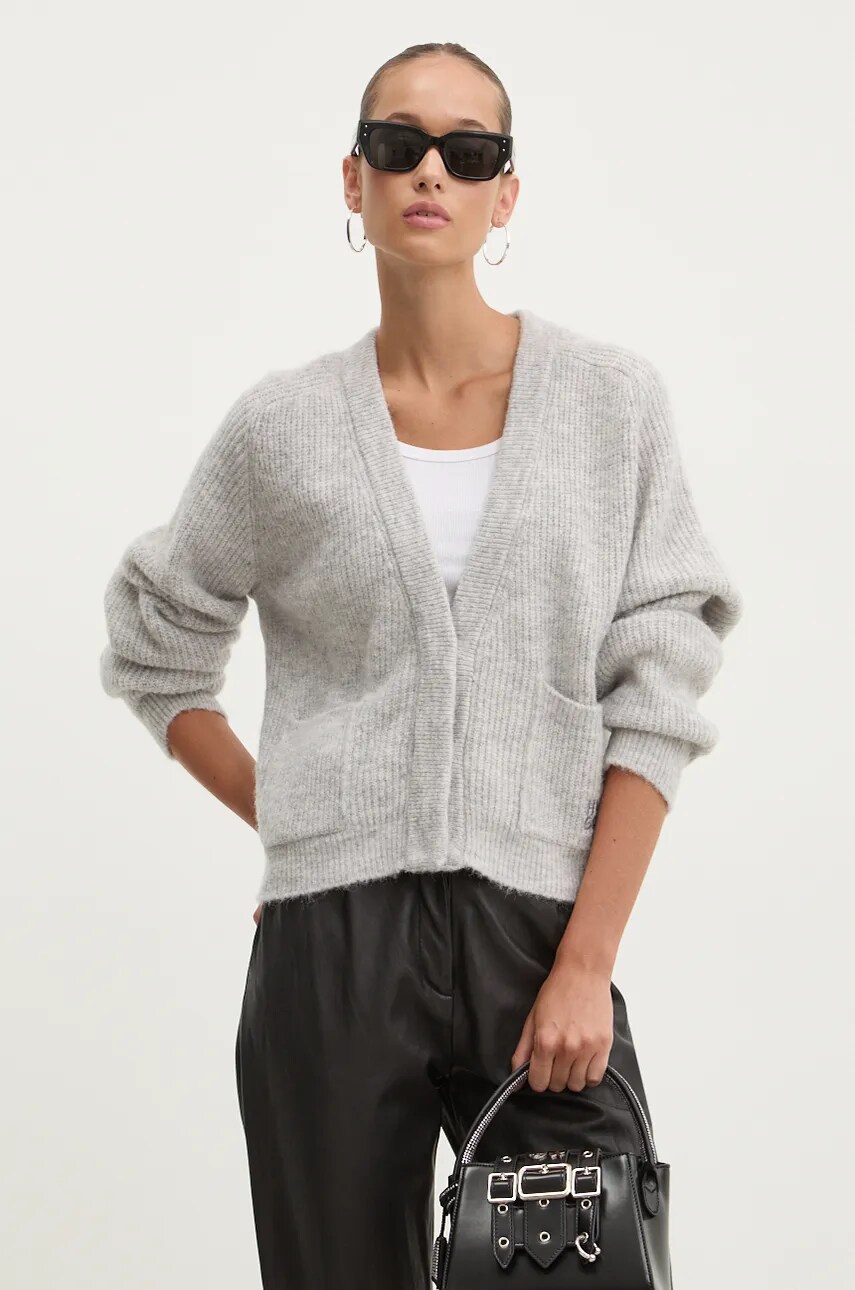 HUGO cardigan din amestec de lana culoarea gri, 50522551