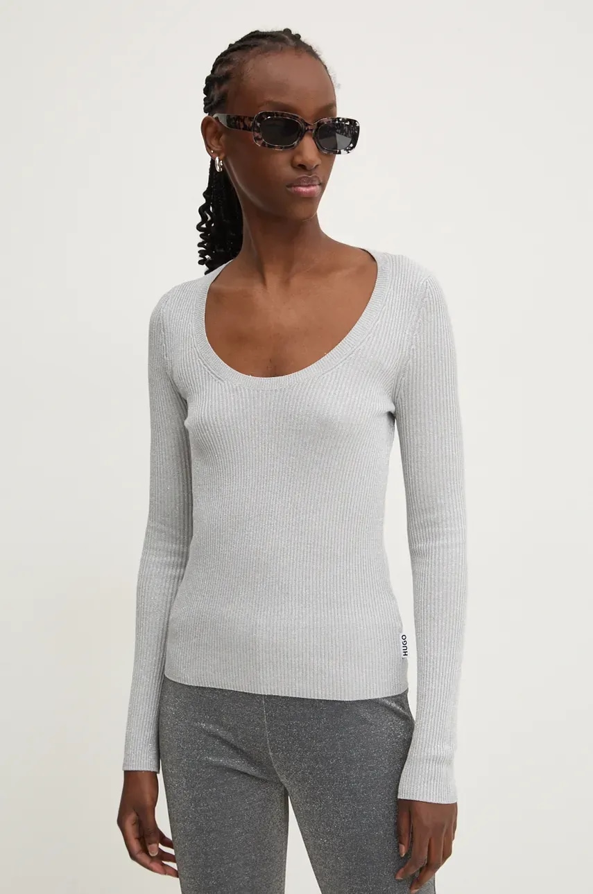 HUGO pulover femei, culoarea argintiu, light, 50522557