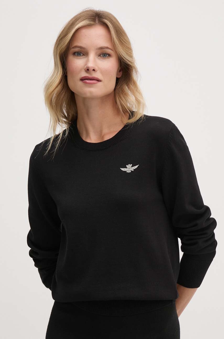 

Памучен пуловер Aeronautica Militare в черно от лека материя MA1532DL237, Черен