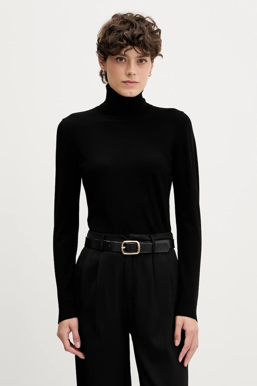 Sisley pulover culoarea negru, light, cu guler, 17Q3M2178