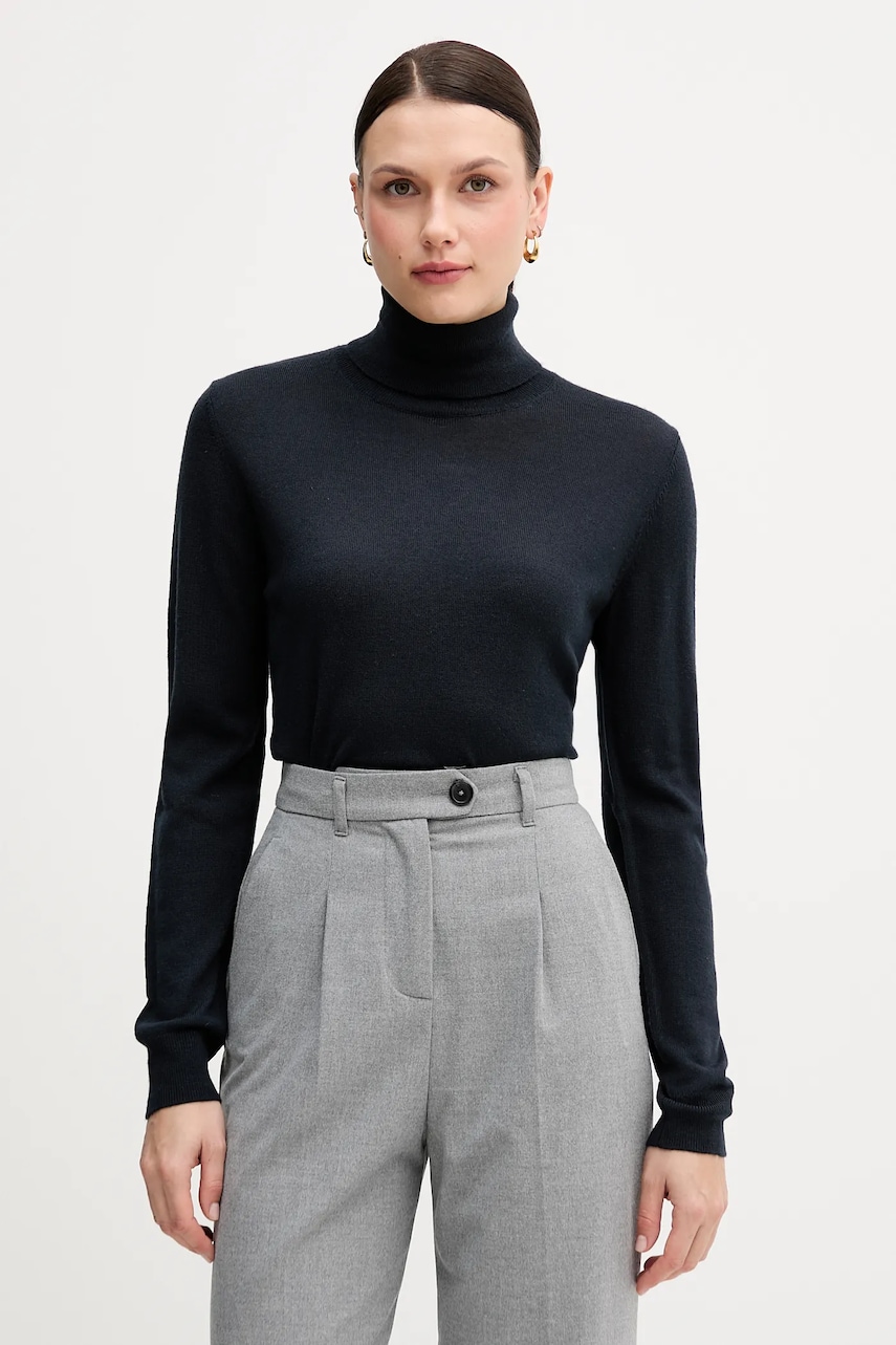 Sisley pulover culoarea bleumarin, light, cu guler, 11BAM201C