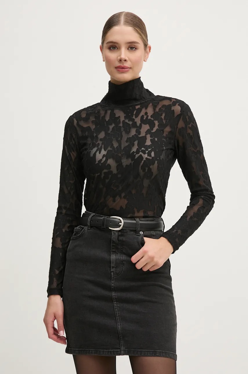 

Блуза Sisley в черно с десен 33LZL200T, Черен