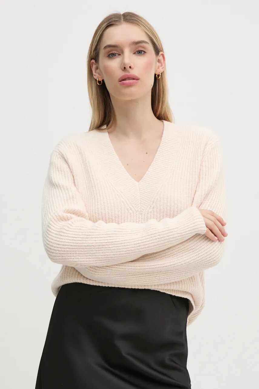 Levně Svetr z vlněné směsi Calvin Klein dámský, béžová barva, K20K207414