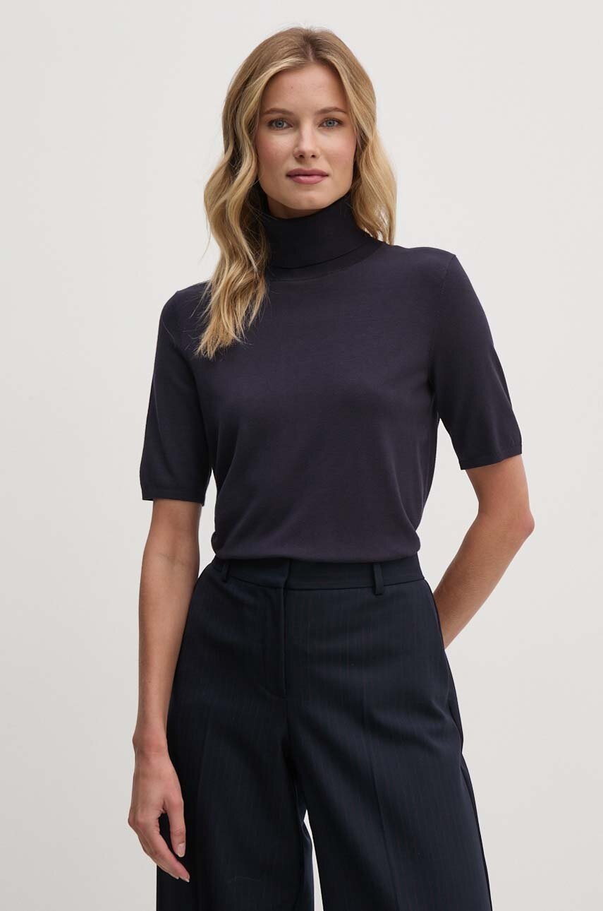 

Пуловер Calvin Klein дамски в тъмносиньо от лека материя с поло K20K207433, Тъмносин