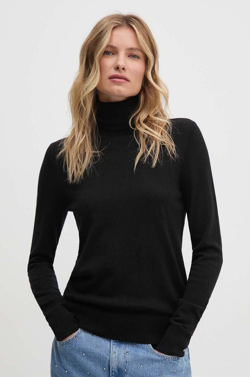 

Пуловер Calvin Klein дамски в черно от лека материя с поло K20K207449, Черен