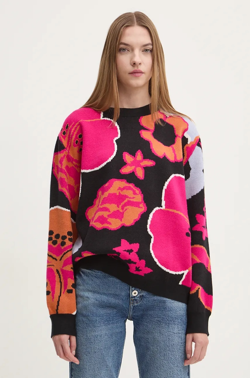 Desigual pulover NIAGARA femei, culoarea negru, light, 24WWJF32 Desigual pulover NIAGARA femei, culoarea negru, light, 24WWJF32