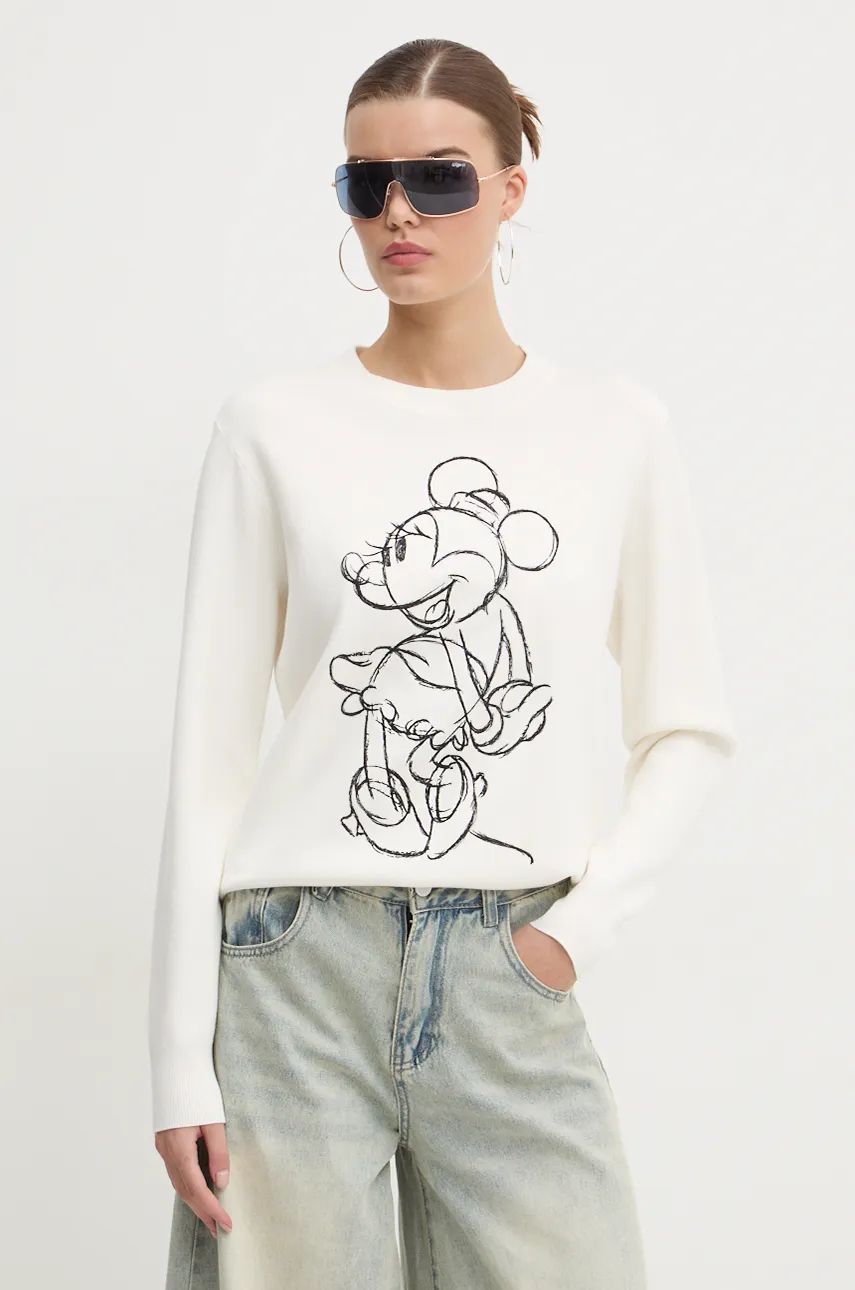 Desigual pulover MINNIE MOUSE femei, culoarea bej, 24WWJF77