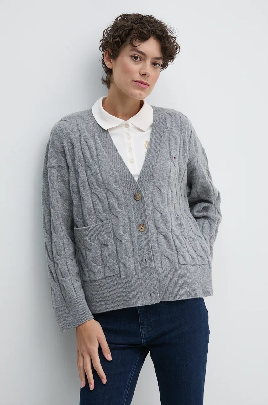 

Вълнена жилетка Tommy Hilfiger в сиво WW0WW43089, Сив