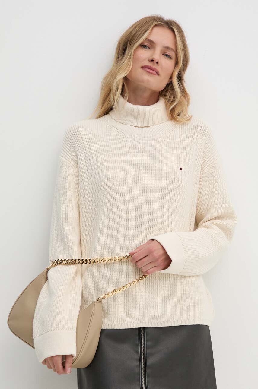 Levně Svetr Tommy Hilfiger dámský, béžová barva, s golfem, WW0WW43094