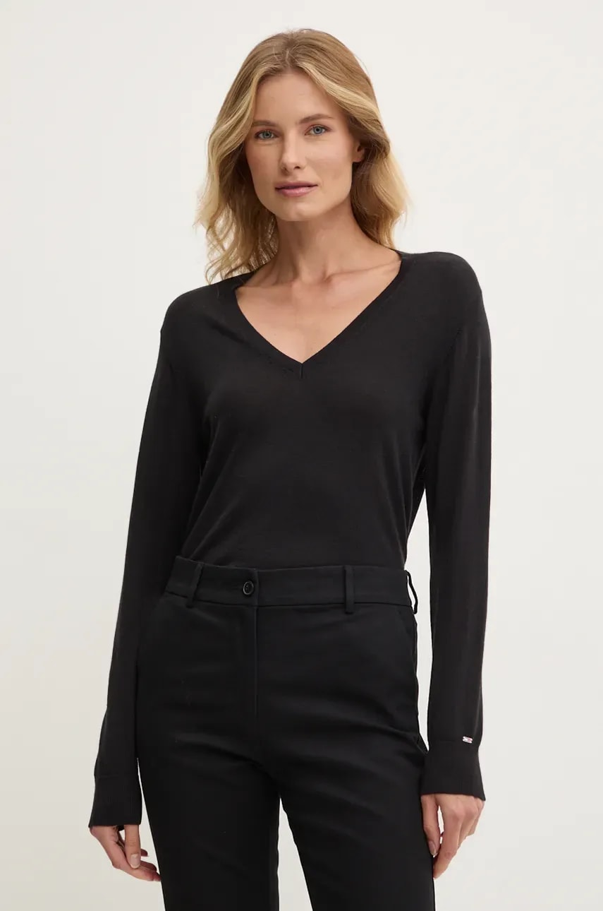 Levně Vlněný svetr Tommy Hilfiger dámský, černá barva, lehký, WW0WW43097