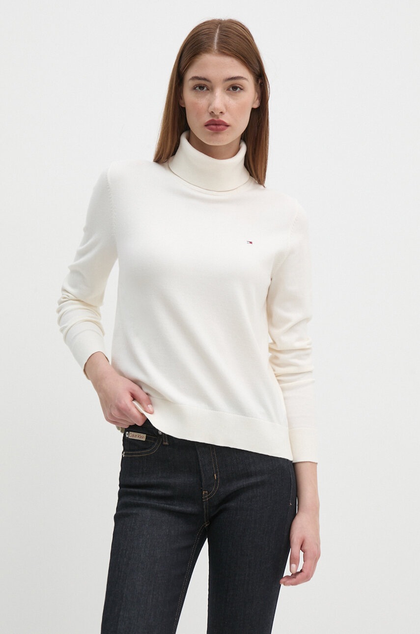 

Пуловер Tommy Hilfiger дамски в бежово от лека материя с поло WW0WW43211, Бежов