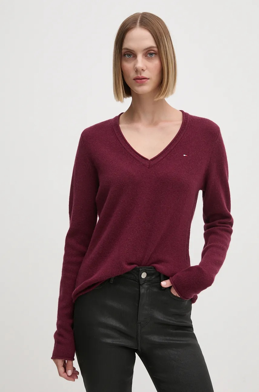 

Вълнен пуловер Tommy Hilfiger дамски в бордо от лека материя WW0WW43505