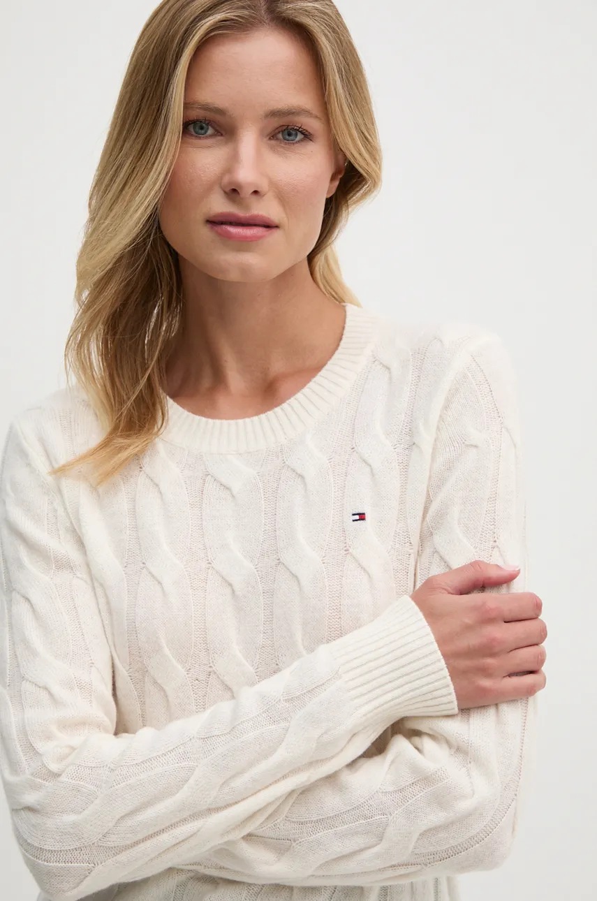 

Пуловер Tommy Hilfiger дамски в бежово от лека материя WW0WW43586, Бежов