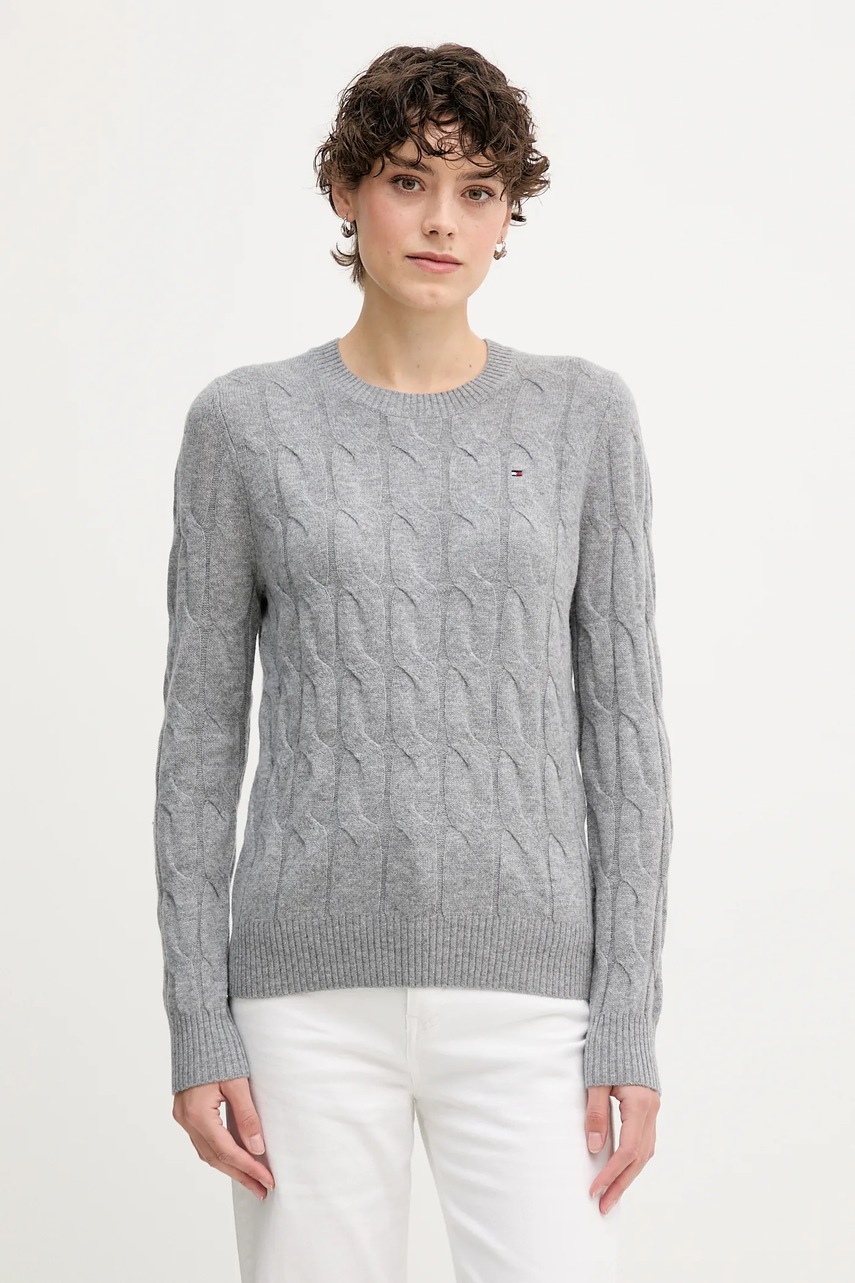 

Вълнен пуловер Tommy Hilfiger в сиво от лека материя WW0WW43586, Сив