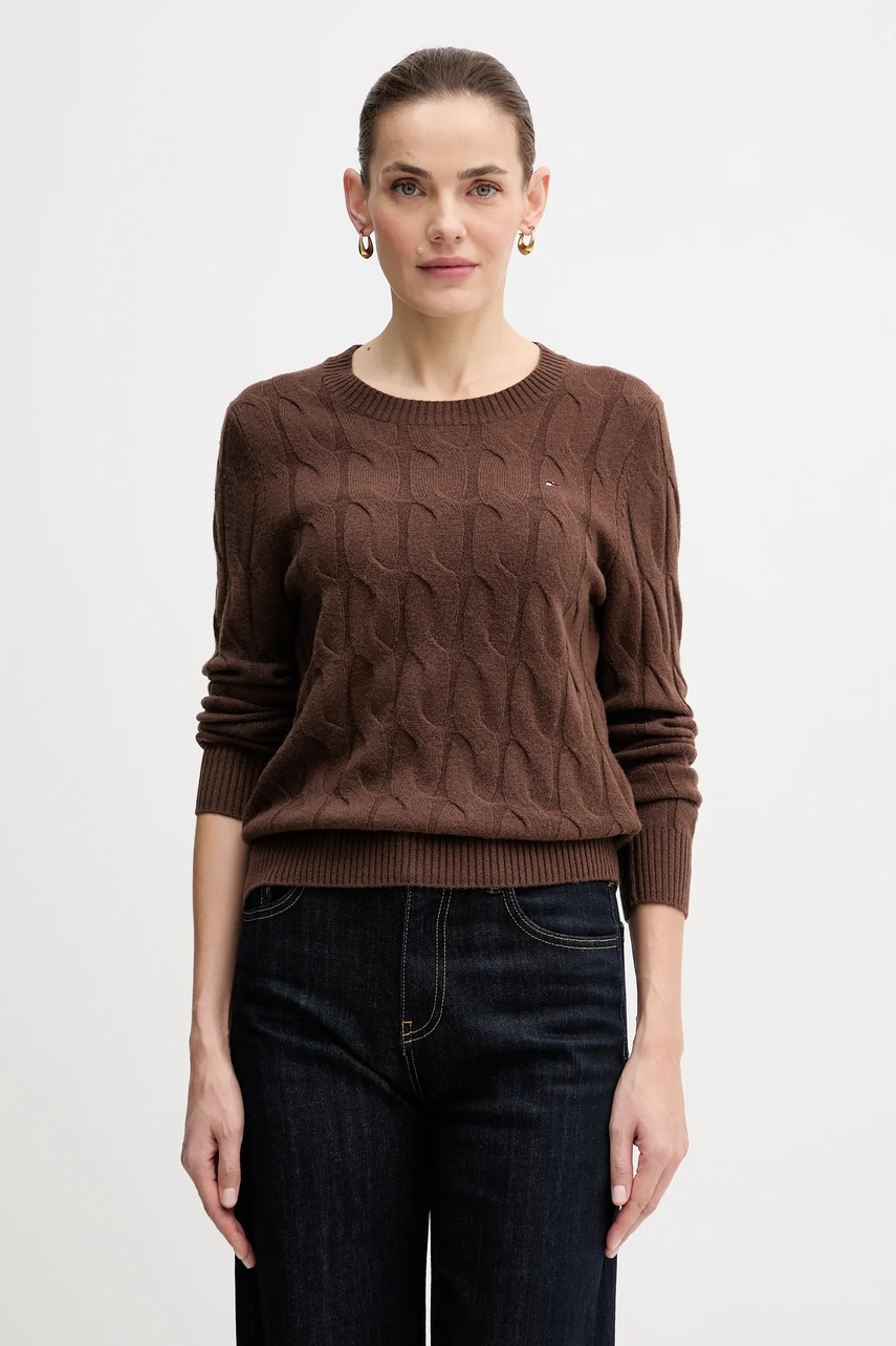 

Вълнен пуловер Tommy Hilfiger в кафяво от лека материя WW0WW43586, Кафяв