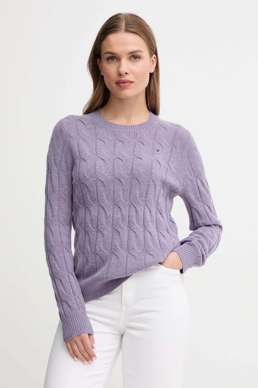 Levně Vlněný svetr Tommy Hilfiger dámský, fialová barva, WW0WW43586