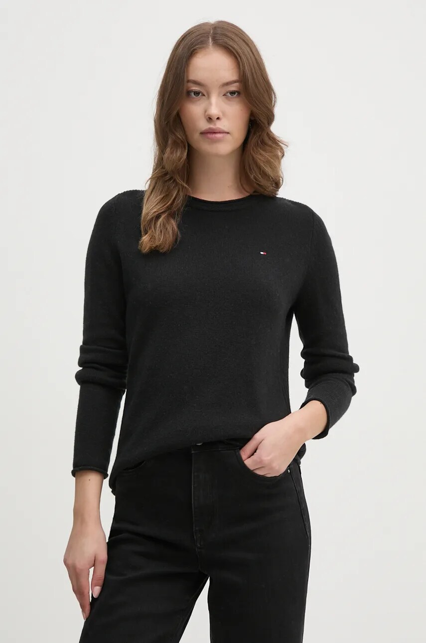 

Пуловер Tommy Hilfiger дамски в черно от лека материя WW0WW44161, Черен