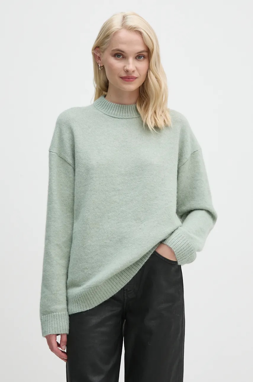 Levně Svetr Calvin Klein Jeans dámský, zelená barva, s pologolfem, J20J224636