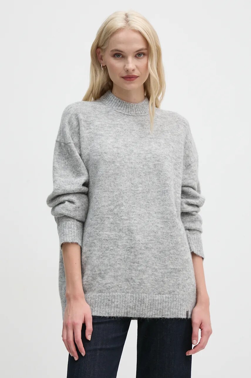 Levně Svetr Calvin Klein Jeans dámský, šedá barva, s pologolfem, J20J224636