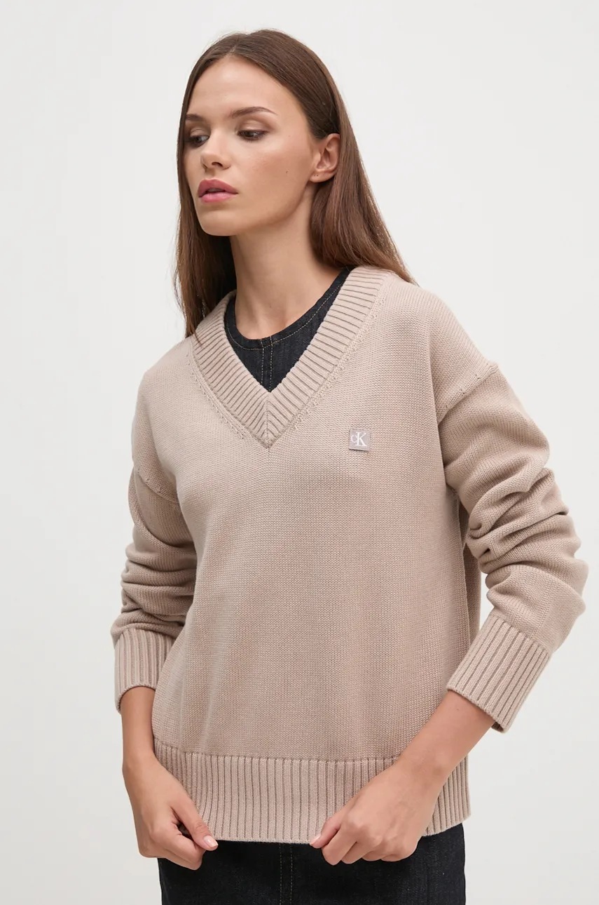 

Памучен пуловер Calvin Klein Jeans в бежово J20J224632, Бежов