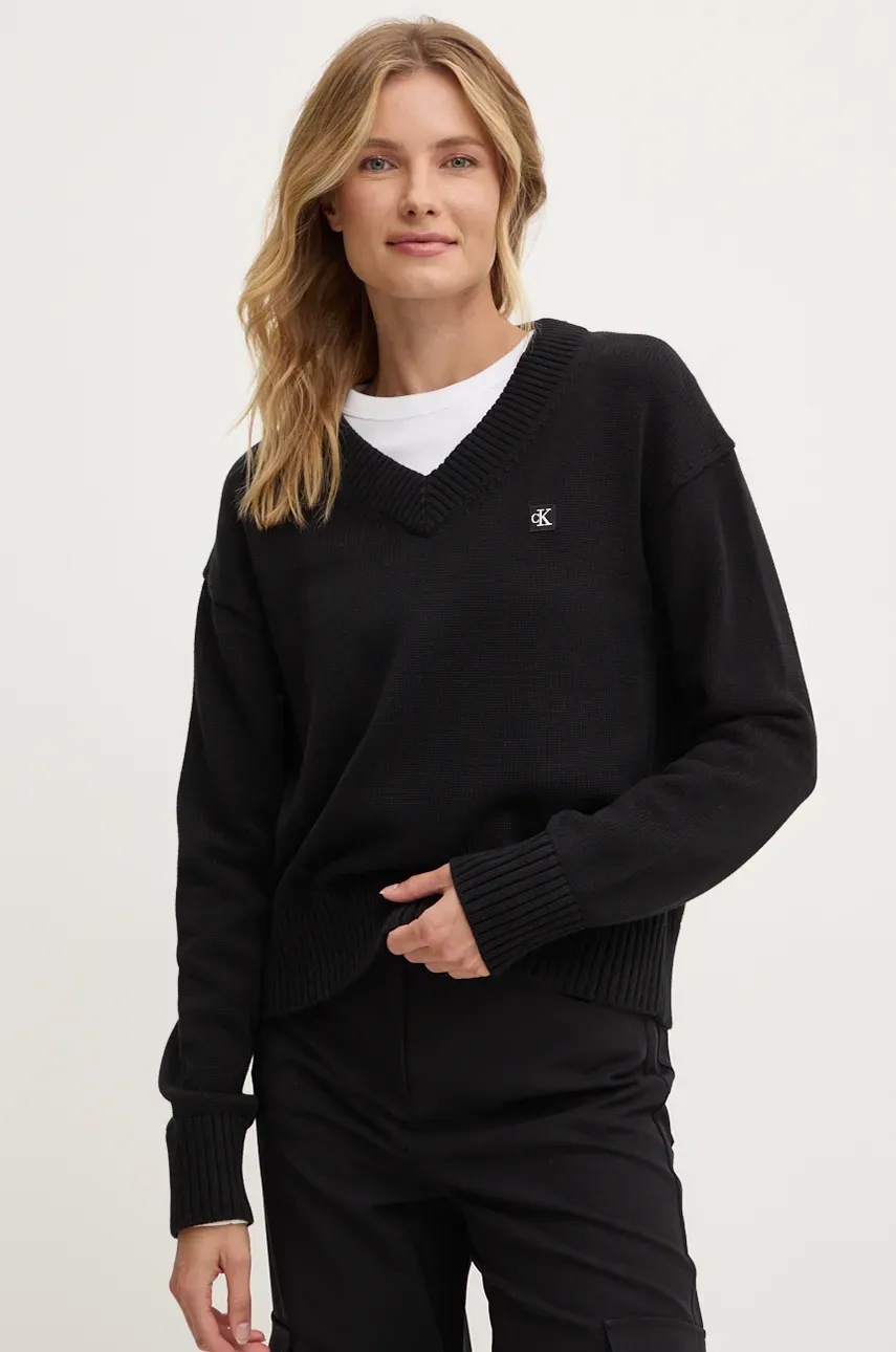 

Памучен пуловер Calvin Klein Jeans в черно J20J224632, Черен
