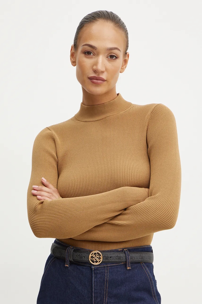 MICHAEL Michael Kors pulover femei, culoarea maro, light, cu turtleneck, MF460Z133D MICHAEL Michael Kors pulover femei, culoarea maro, light, cu turtleneck, MF460Z133D