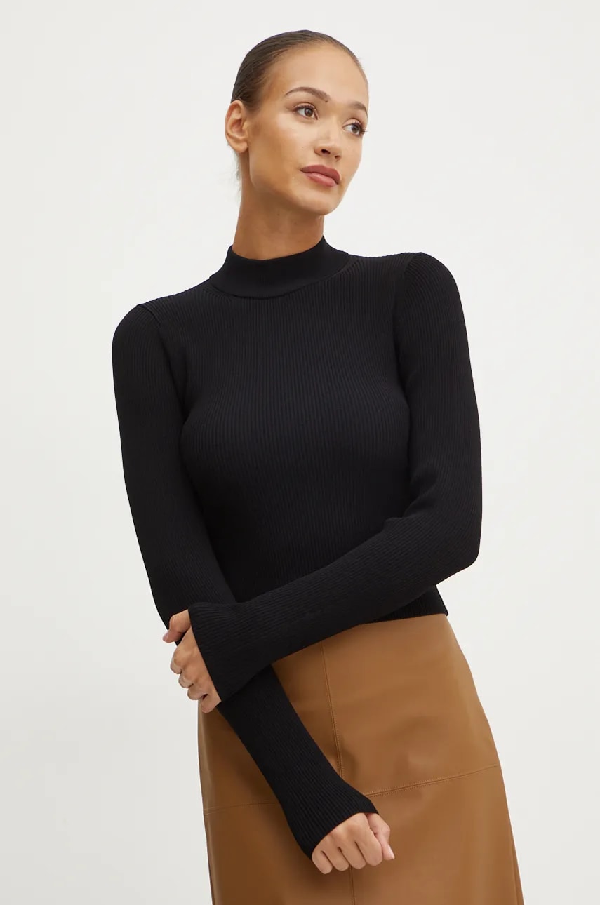 MICHAEL Michael Kors pulover femei, culoarea negru, light, cu turtleneck, MF460Z133D