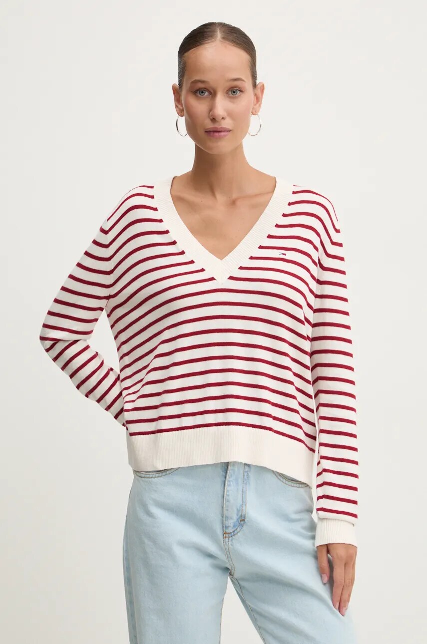 Tommy Jeans pulover femei, culoarea rosu, light, DW0DW18670
