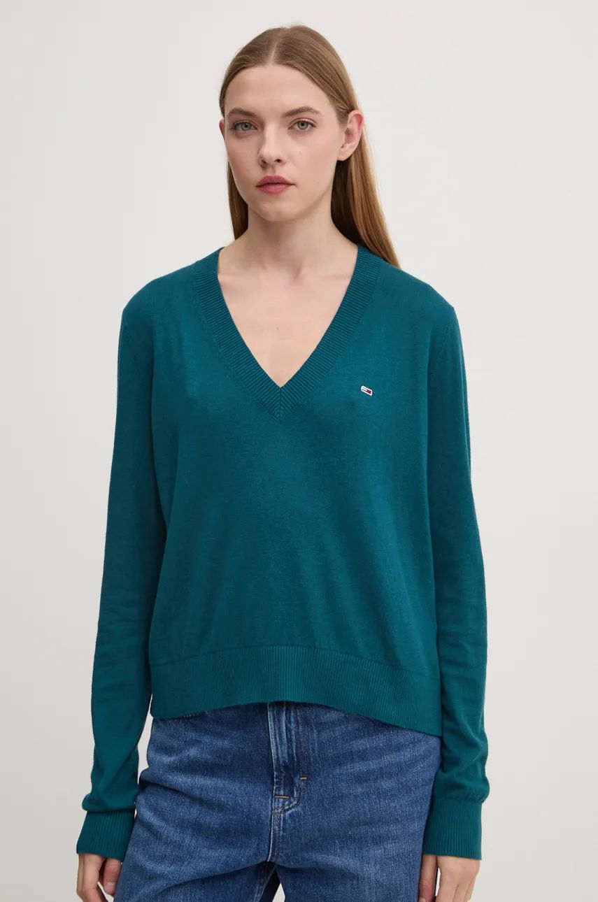 Tommy Jeans pulover femei, culoarea verde, light, DW0DW18670