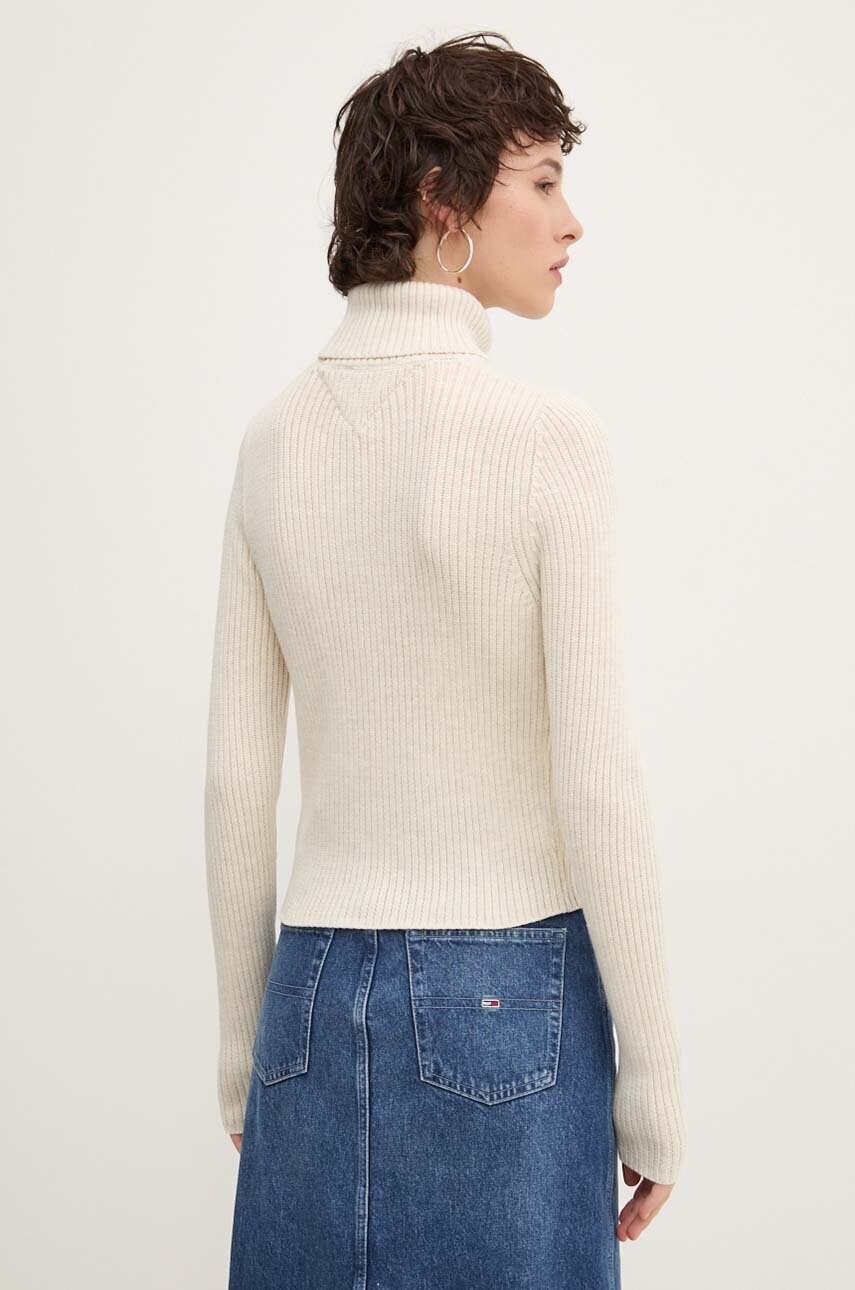Tommy Jeans gyapjúkeverék pulóver női, bézs, garbónyakú, DW0DW18678 termék 2. képe