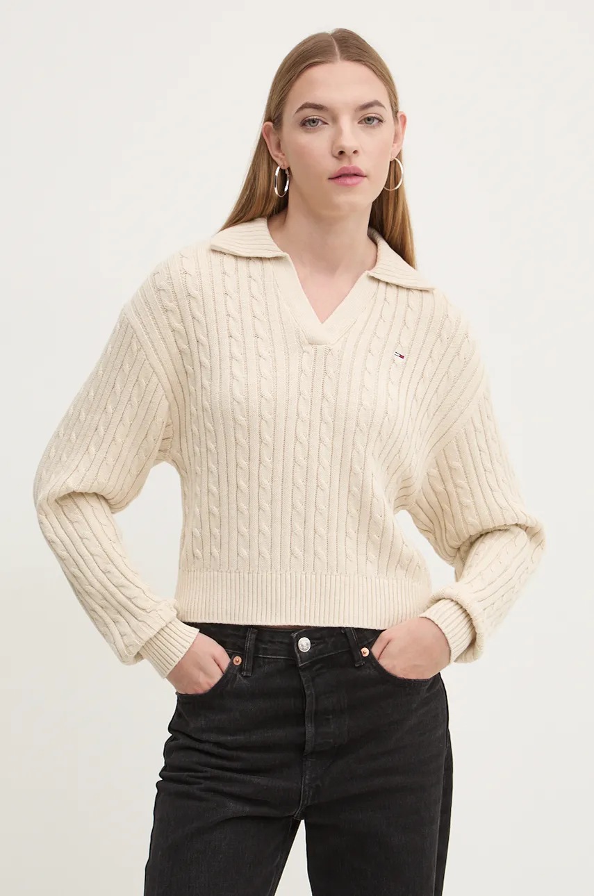 

Памучен пуловер Tommy Jeans в бежово DW0DW18680, Бежов