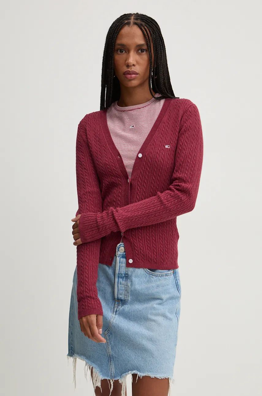 Tommy Jeans cardigan femei, culoarea bordo, light, DW0DW18682