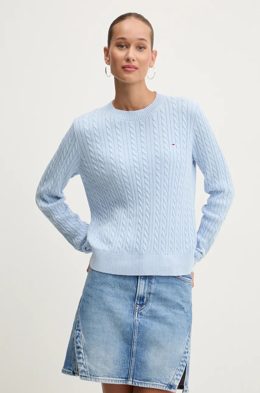 

Памучен пуловер Tommy Jeans в синьо от лека материя DW0DW18683, Син