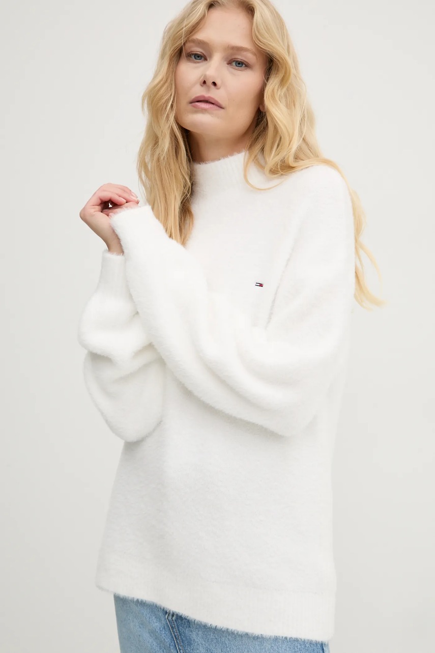 Tommy Jeans pulover femei, culoarea bej, cu turtleneck, DW0DW19682