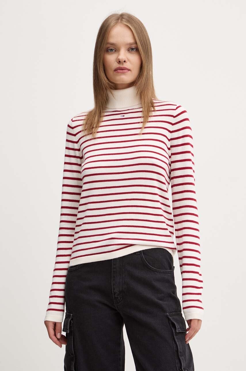 Tommy Jeans pulover femei, culoarea bej, cu guler, DW0DW19686