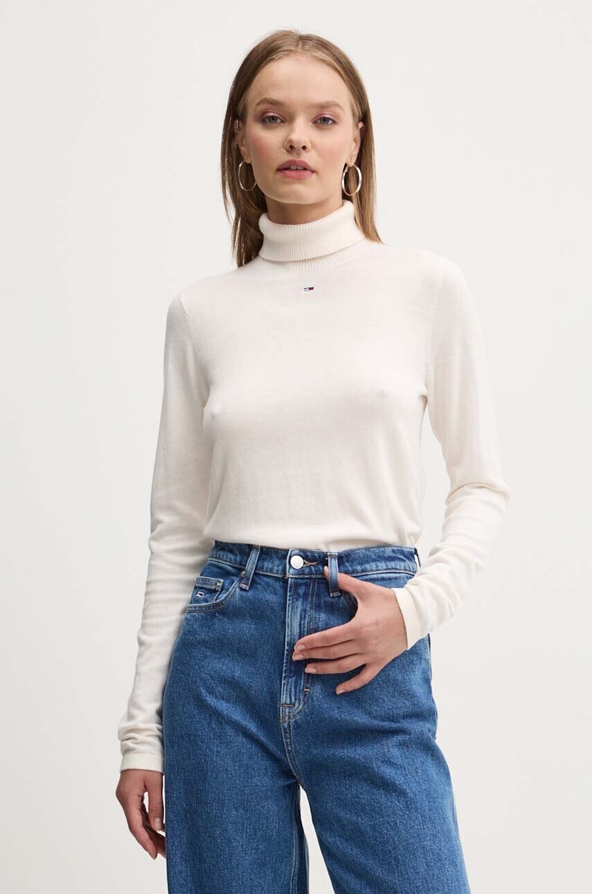 Tommy Jeans pulover femei, culoarea bej, cu guler, DW0DW19686