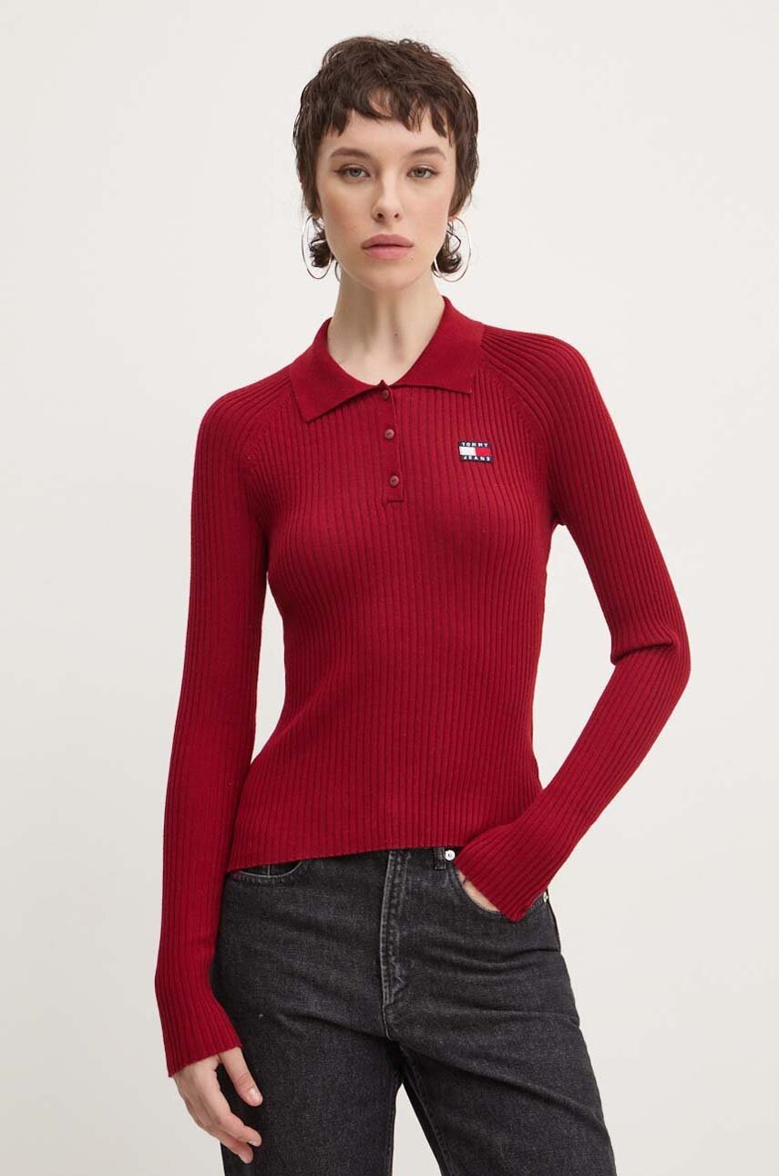 

Пуловер Tommy Jeans дамски в бордо от лека материя DW0DW19803