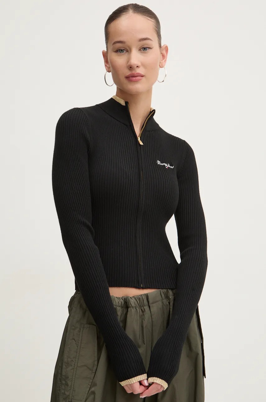 Tommy Jeans cardigan femei, culoarea negru, DW0DW19835