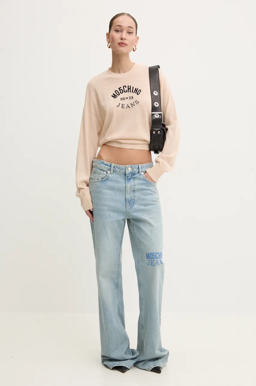 Volnen Pulover Moschino Jeans ženski, Bež Barva, J0931 8700