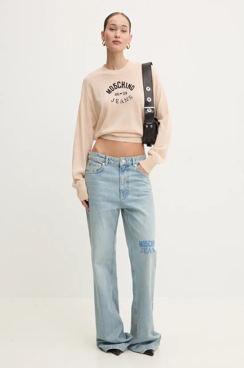 Шерстяной свитер Moschino Jeans женский цвет бежевый лёгкий J0931 8700 Шерстяной свитер Moschino Jeans женский цвет бежевый лёгкий J0931 8700