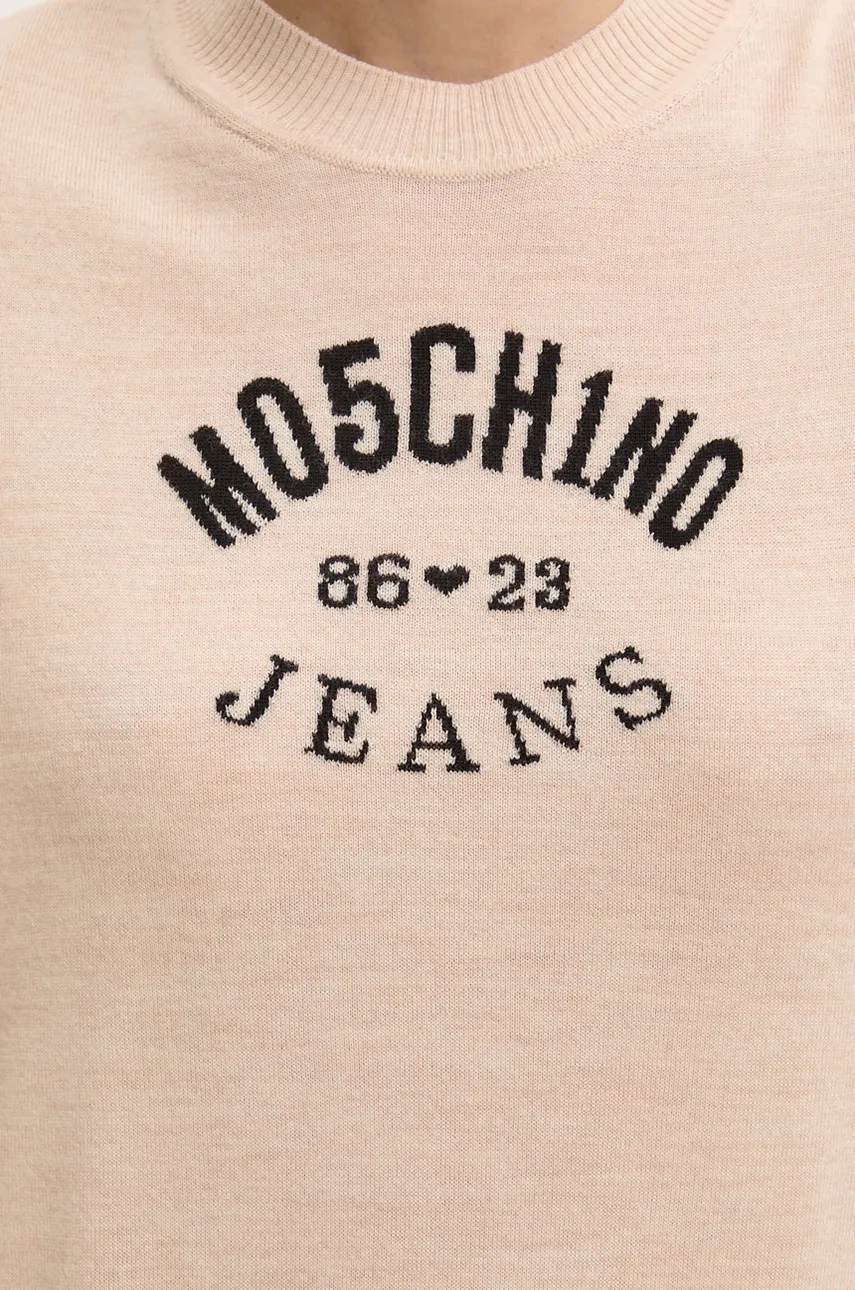 Volnen Pulover Moschino Jeans ženski, Bež Barva, J0931 8700