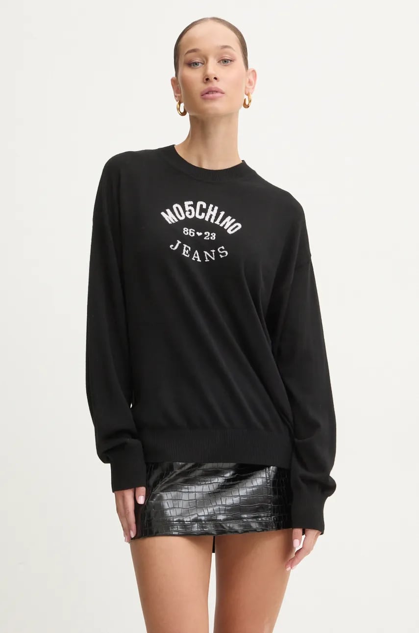 Moschino Jeans pulover de lana femei, culoarea negru, light, J0931 8700 Moschino Jeans pulover de lana femei, culoarea negru, light, J0931 8700
