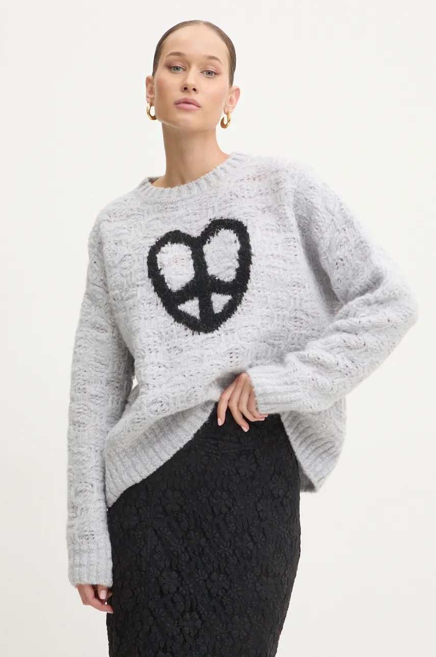 Moschino Jeans pulover din amestec de lana femei, culoarea gri, călduros, A0913 8705 Moschino Jeans pulover din amestec de lana femei, culoarea gri, călduros, A0913 8705