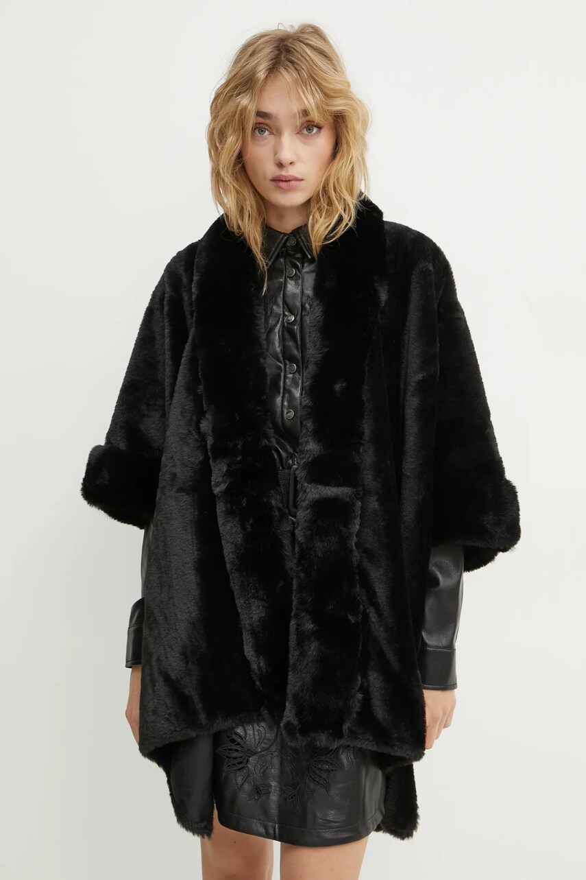 Morgan poncho 5SOFT femei, culoarea negru, de tranzitie, oversize, 5SOFT