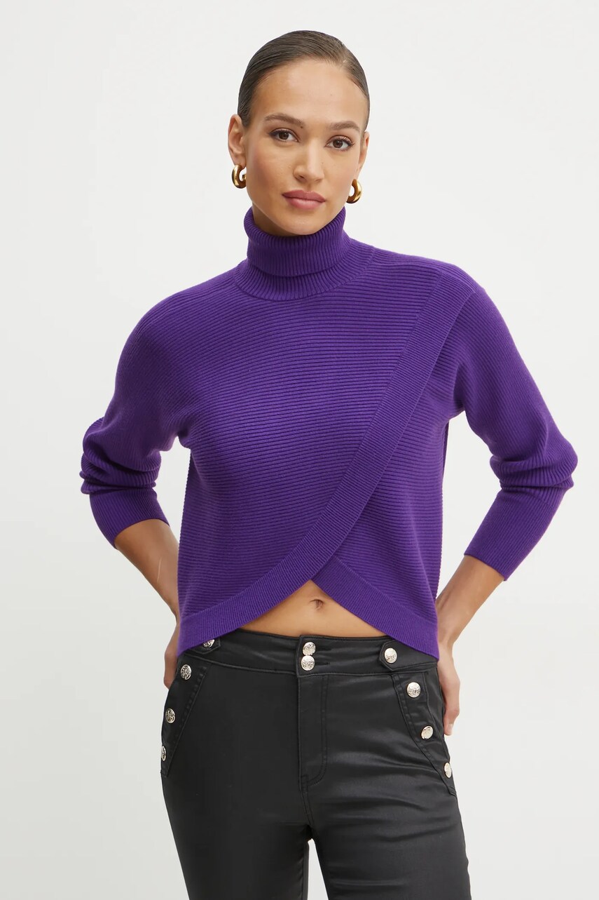 Morgan pulover MISS femei, culoarea violet, cu guler, MISS