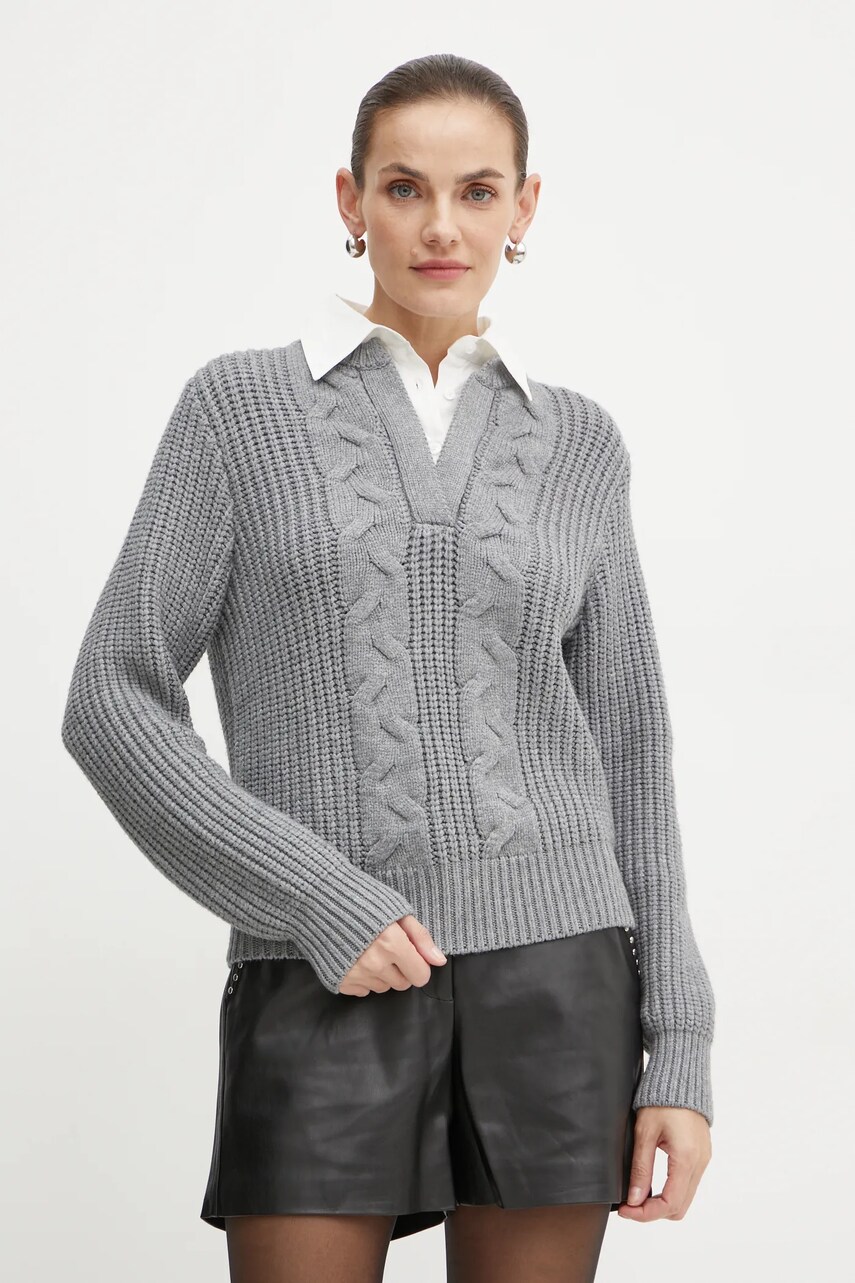 Morgan pulover MGREY femei, culoarea gri, calduros, MGREY